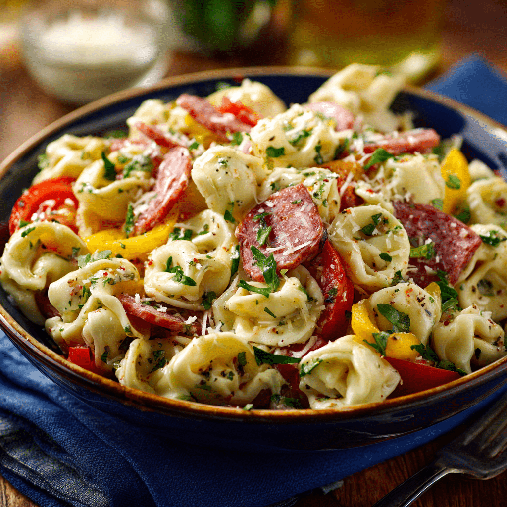 Italian Tortellini Pasta Salad with Salami and Mozzarella