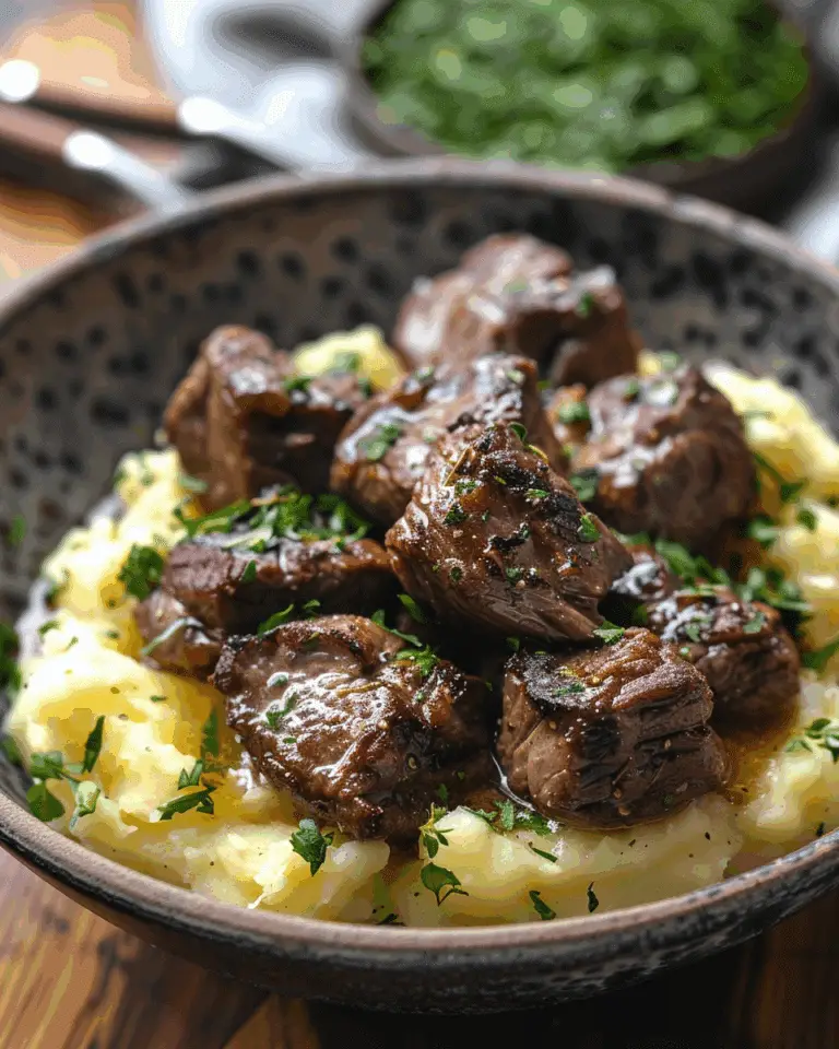 Garlic Butter Steak Bites with Mashed Potatoes
