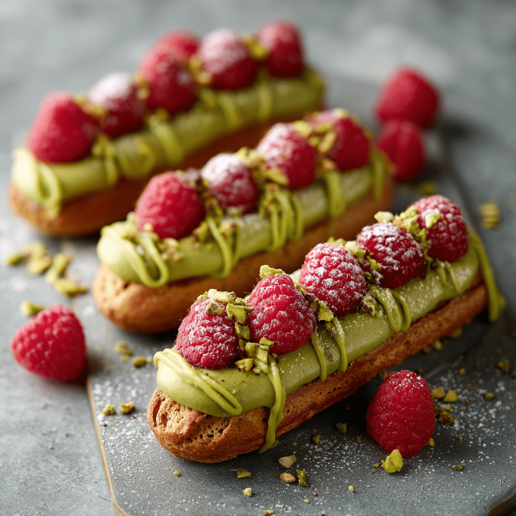 Pistachio Raspberry Mini Eclairs