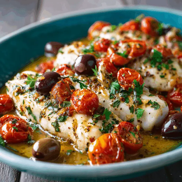 Baked Fish with Cherry Tomatoes and Olives – A Flavorful and Easy Seafood Delight