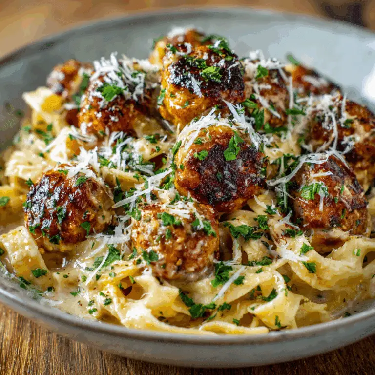 Garlic Butter Chicken Balls & Creamy Parmesan Pasta