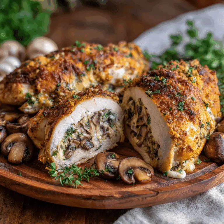 Cheesy Garlic Butter Mushroom Stuffed Chicken