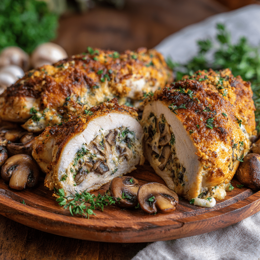 Cheesy Garlic Butter Mushroom Stuffed Chicken
