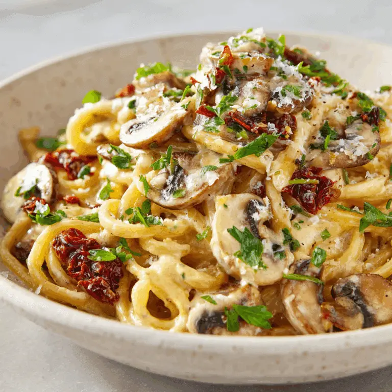 Sun-Dried Tomato and Mushroom Pasta in a Garlic and Basil Sauce