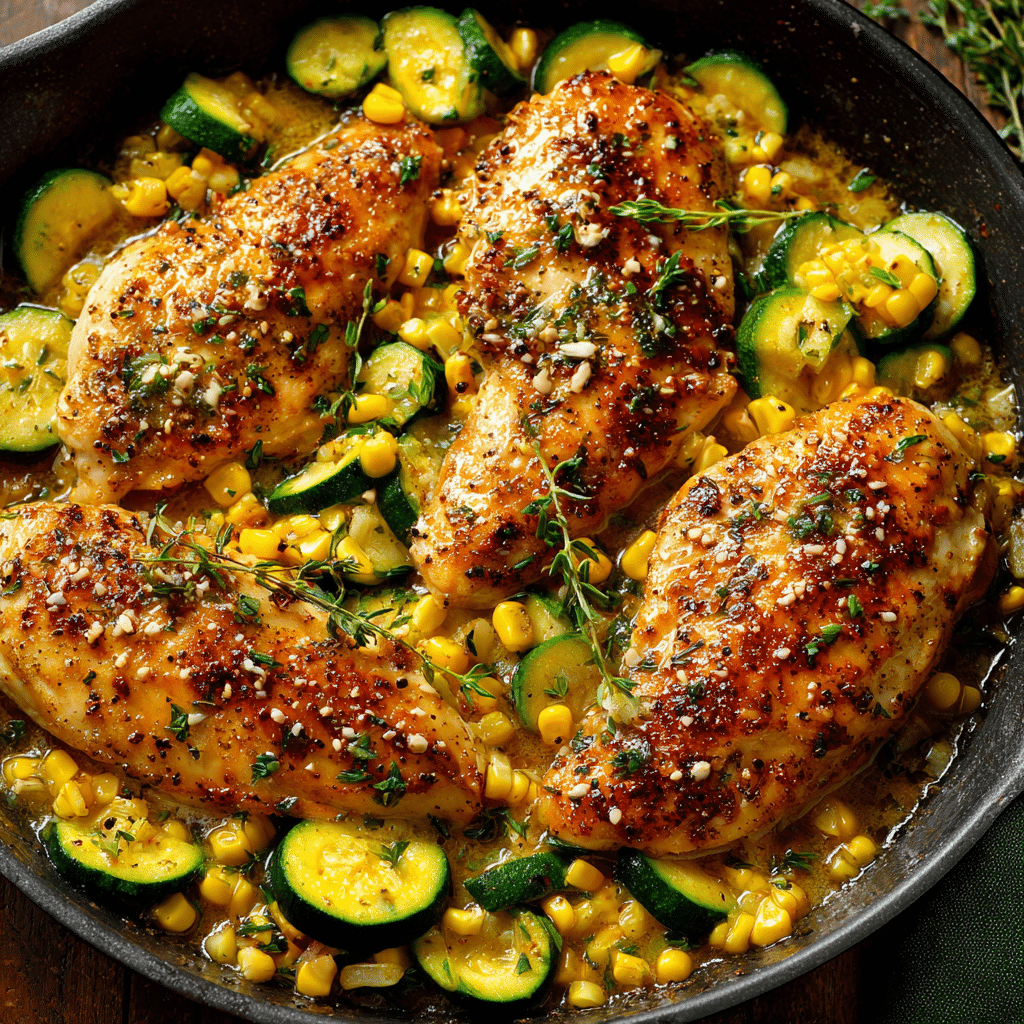Garlic Butter Chicken with Zucchini and Corn – One-Pan, 30-Minute Meal