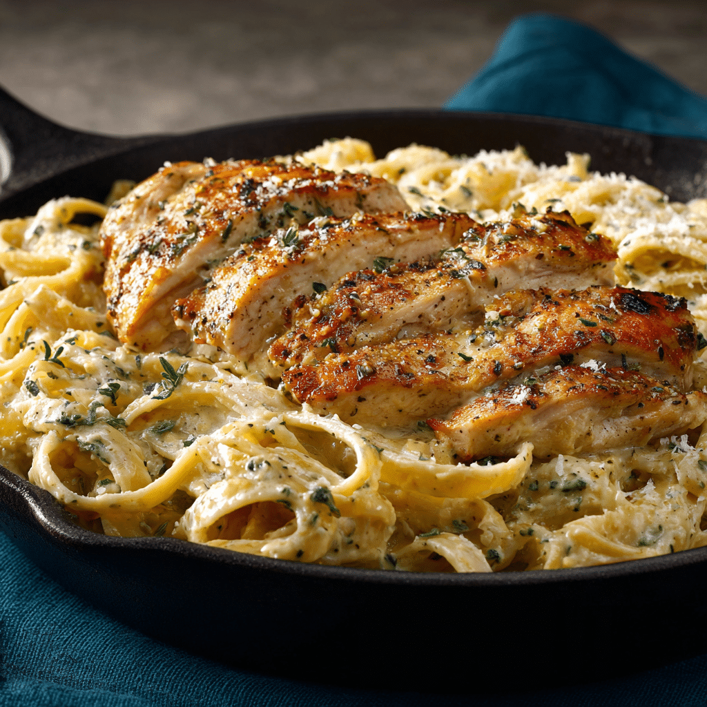 Creamy Garlic Butter Chicken & Linguine in Alfredo Sauce