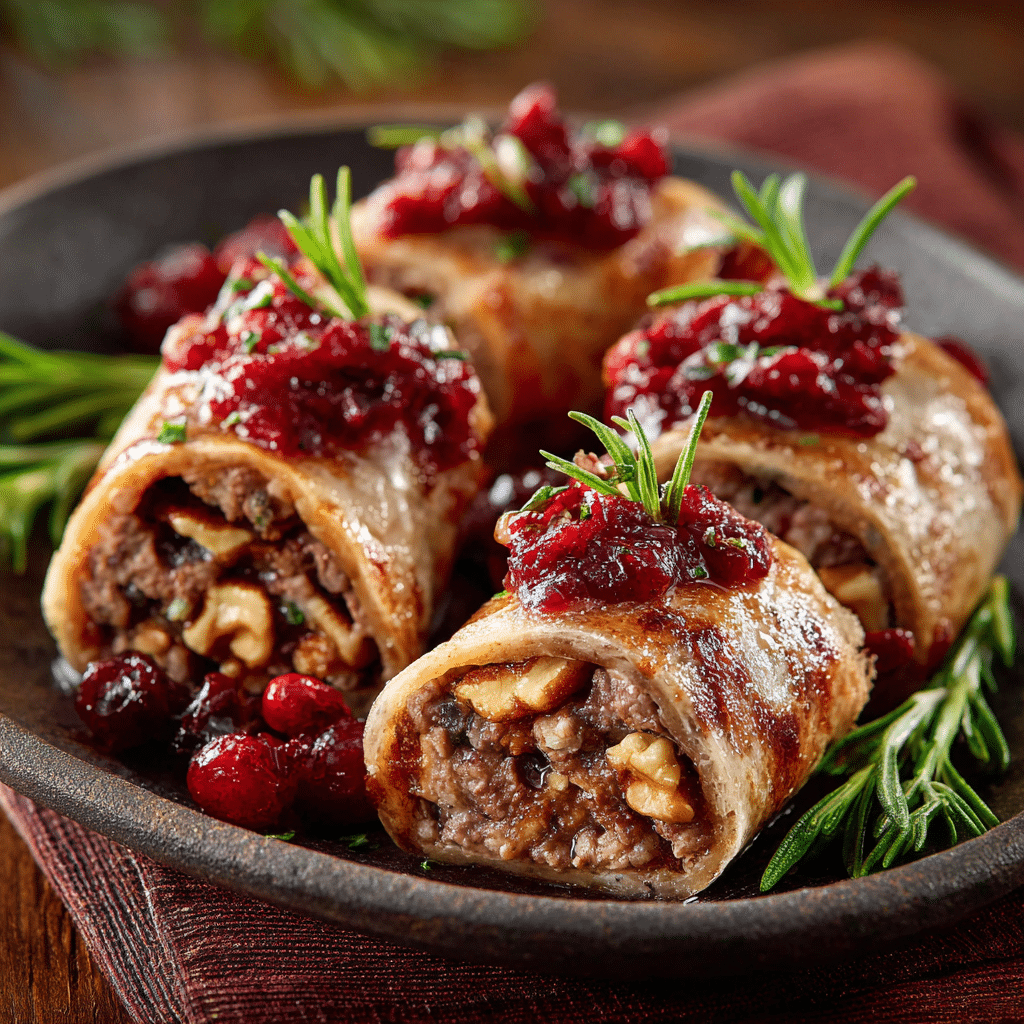 Ginger Cranberry & Walnut Crispy Beef Rolls