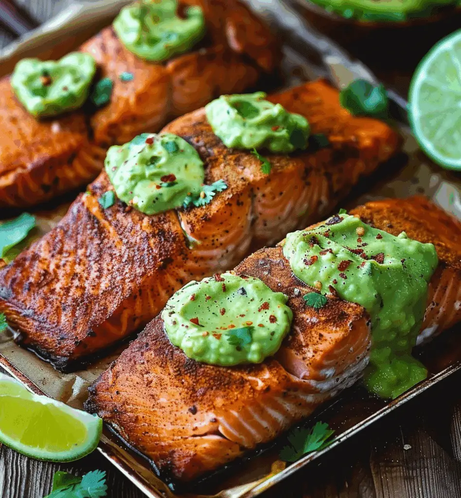 Baked Cajun Salmon with Creamy Avocado Lime Sauce