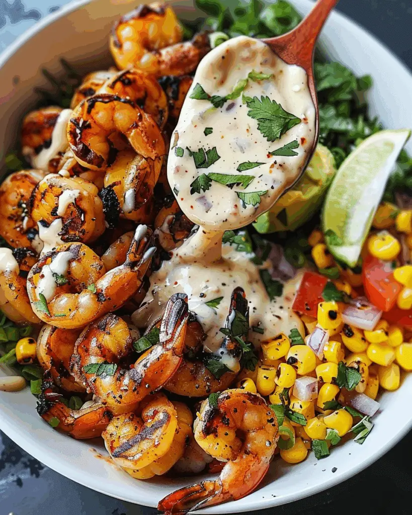 Grilled Shrimp Bowl with Corn Salsa & Creamy Sauce