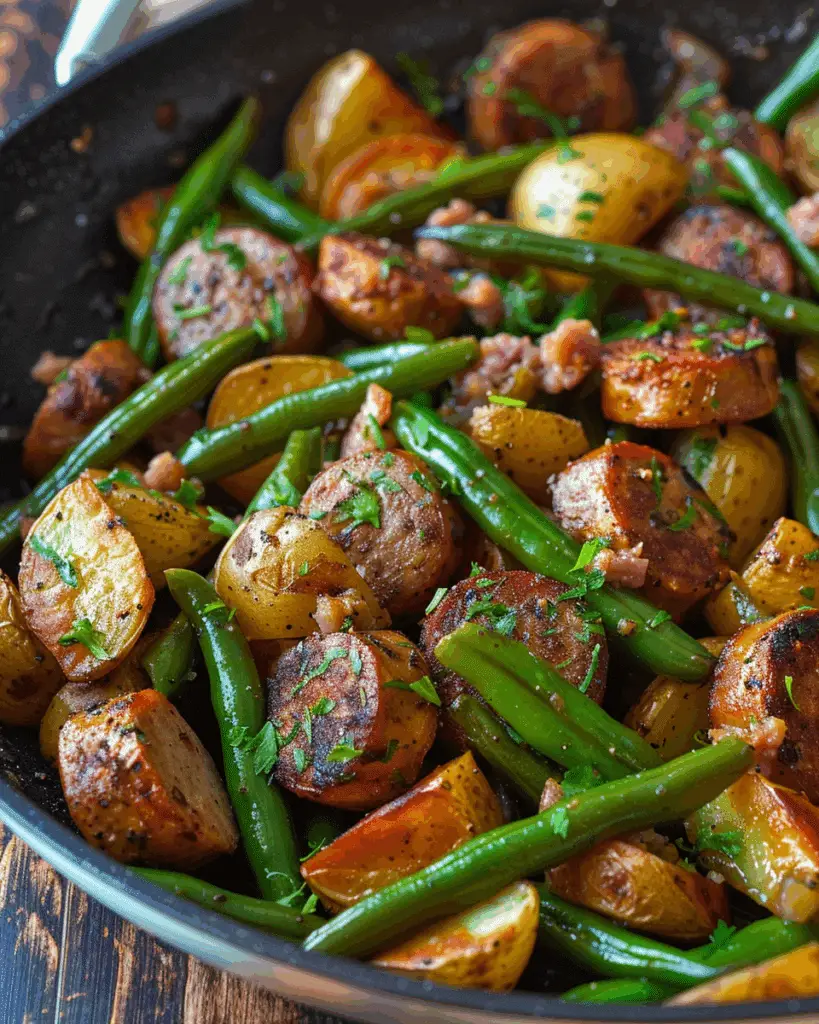 One Pan Sausage, Green Beans, and Potatoes