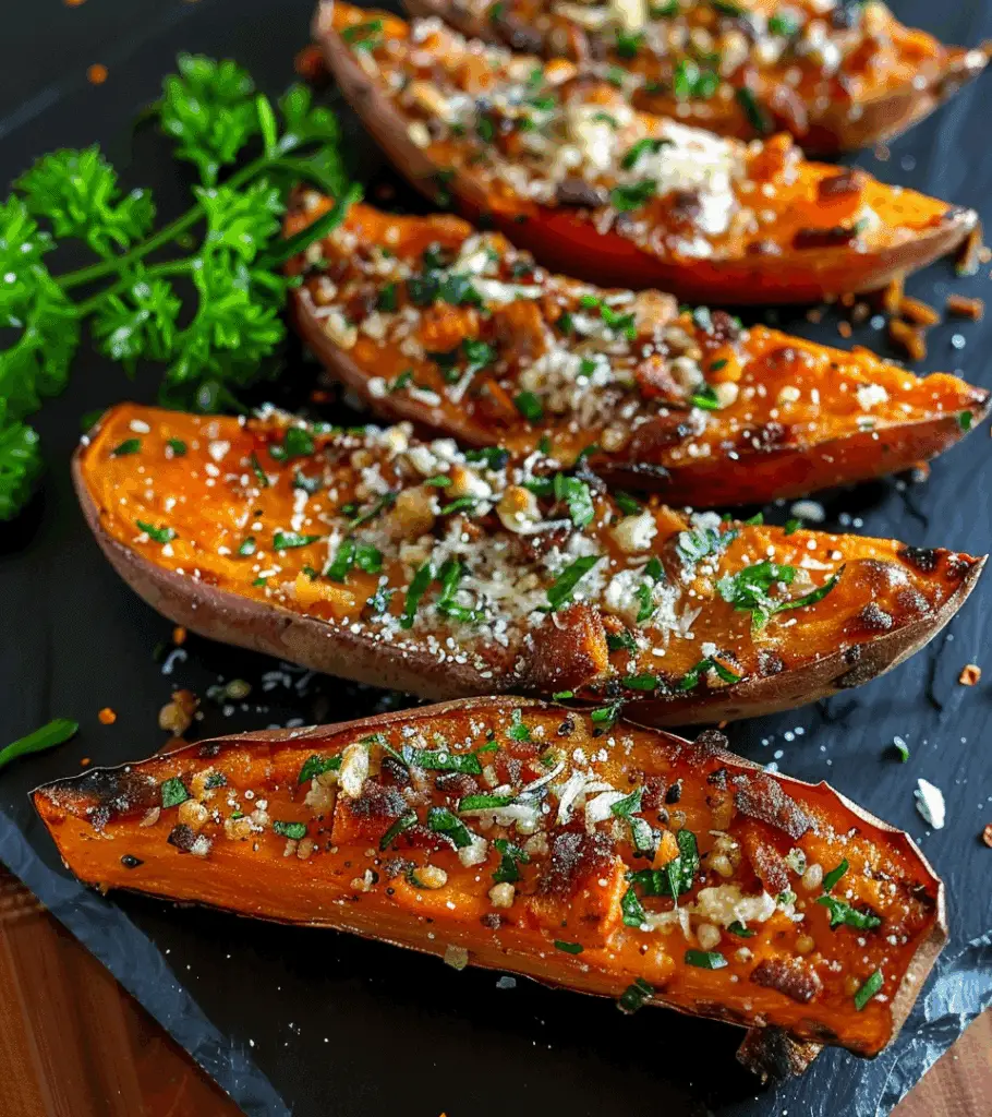 Garlic Parmesan Sweet Potato Wedges