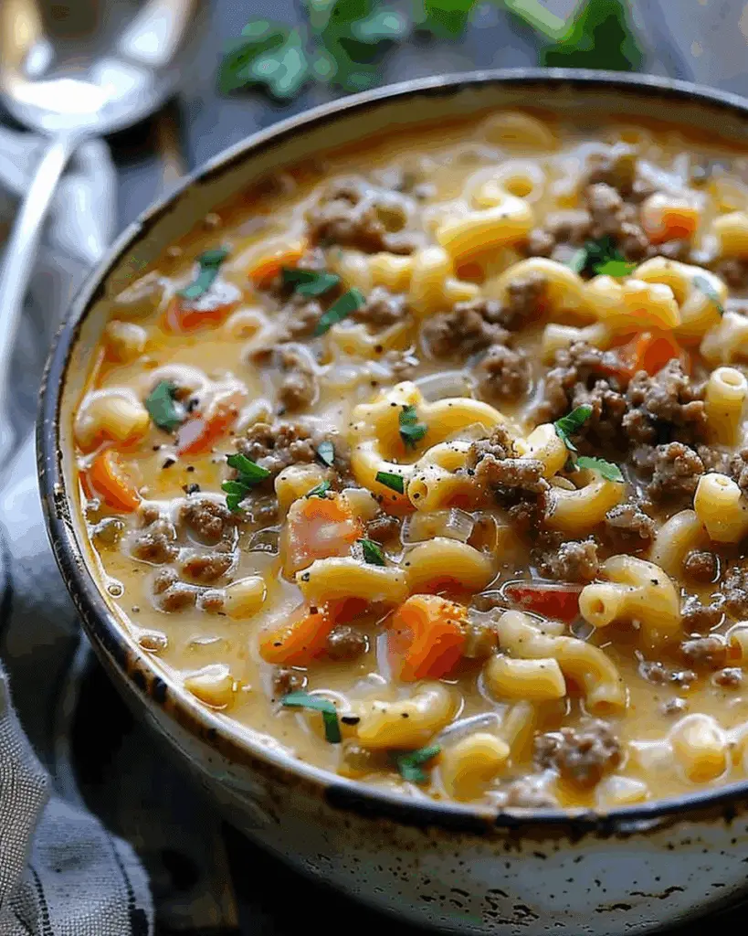 One Pot Macaroni Cheeseburger Soup