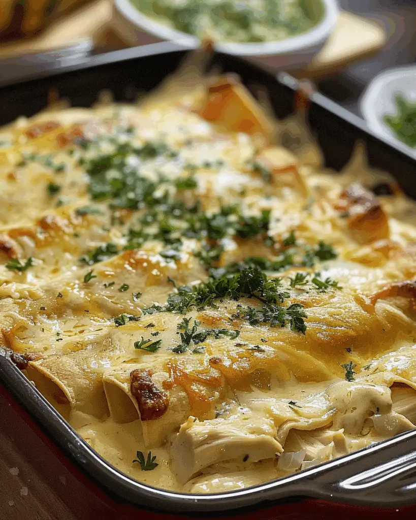 Creamy White Chicken Enchiladas with Green Chili Sour