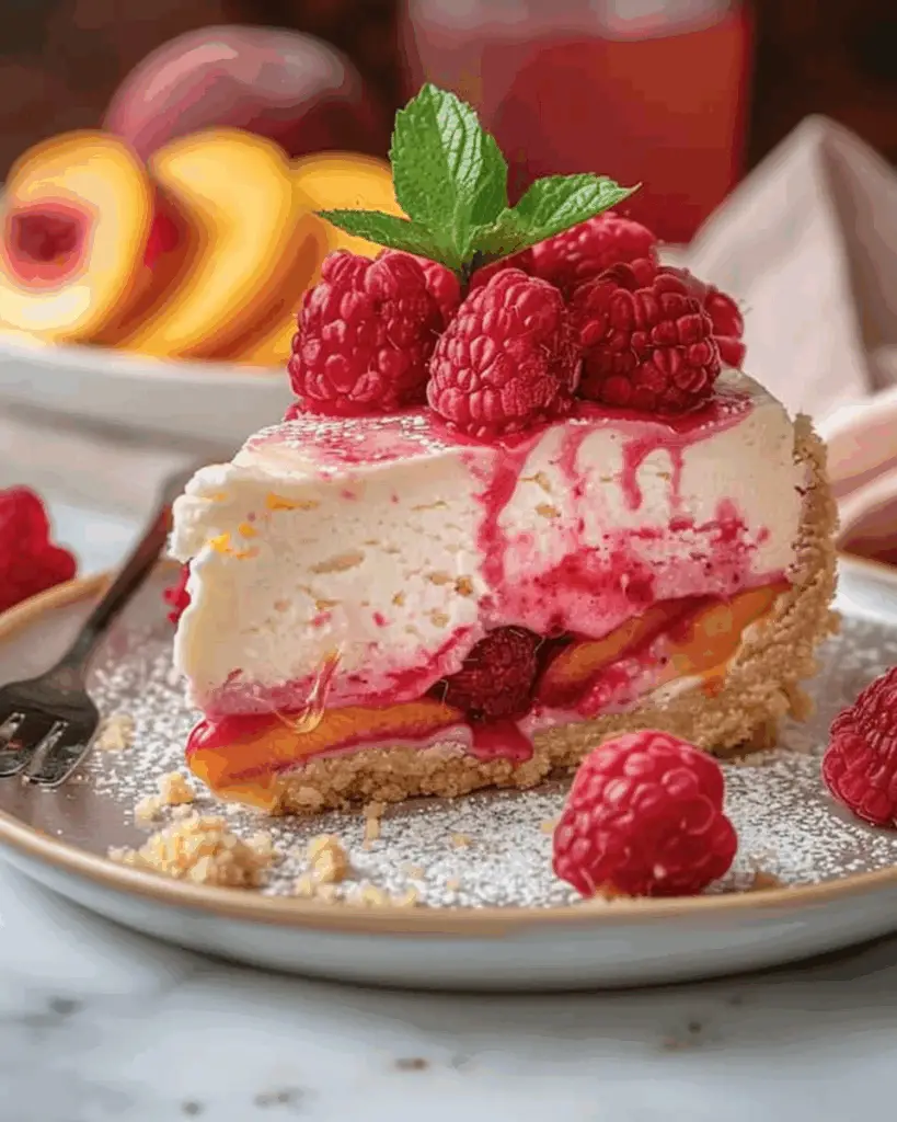 Raspberry Peach Cheesecake
