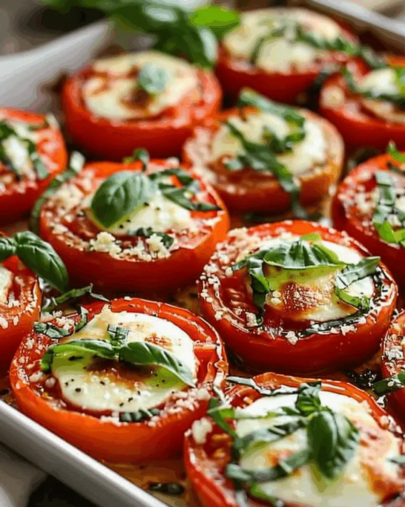 Baked Tomatoes with Parmesan, Mozzarella, and Fresh Basil
