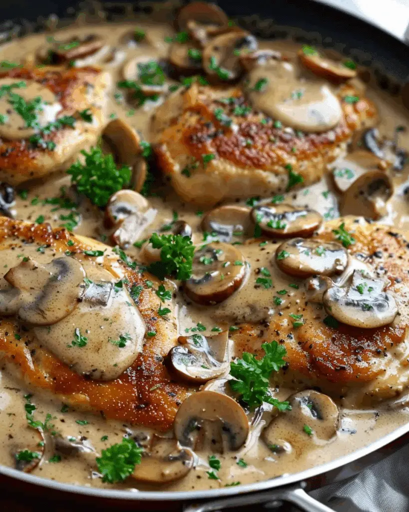 Chicken and Mushroom Skillet in a Creamy Asiago and Mustard Sauce