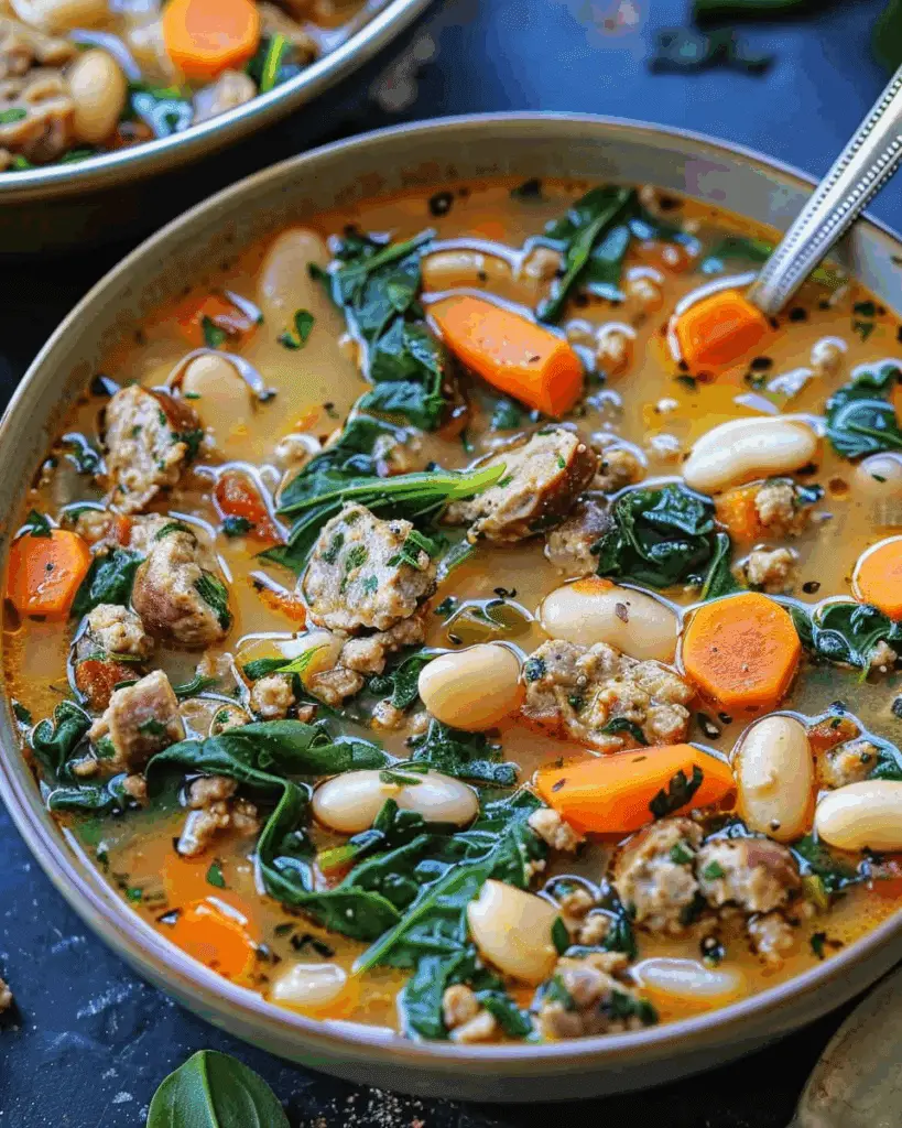 Italian Sausage White Bean Soup with Spinach and Carrots