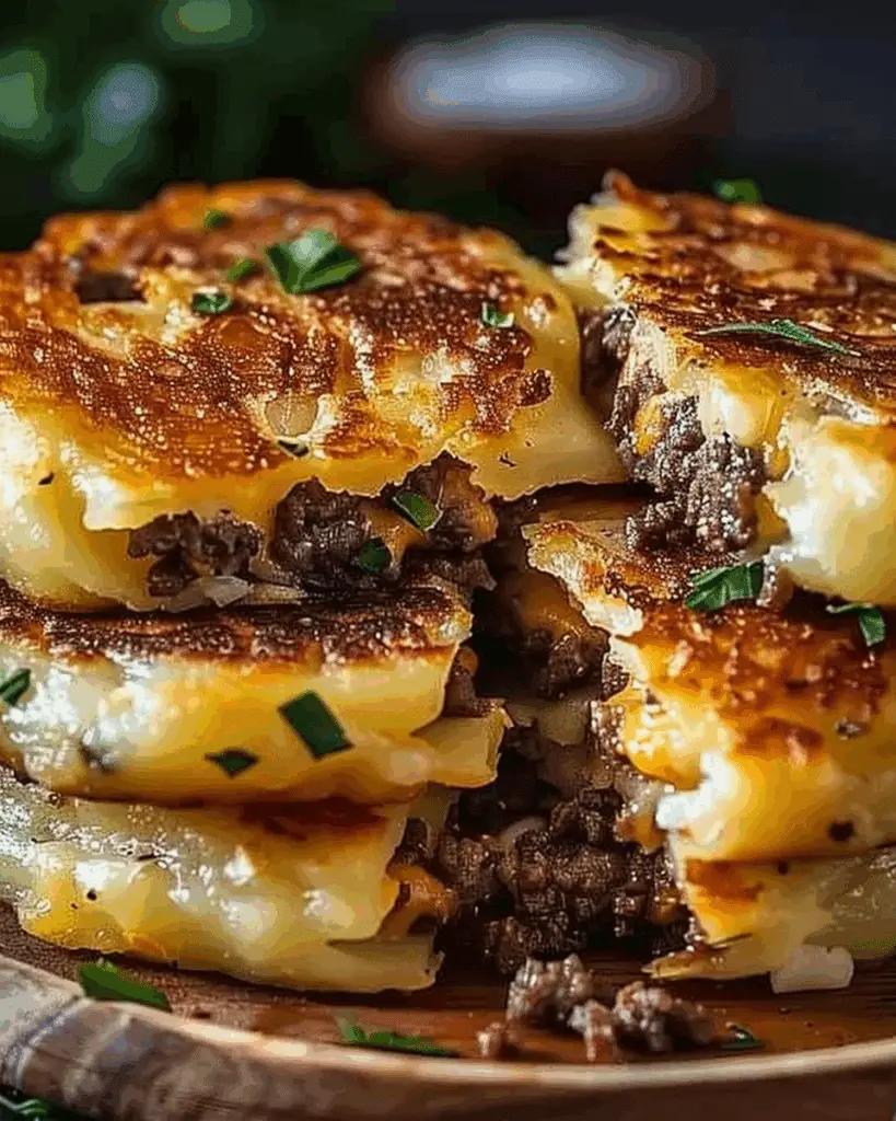 Stuffed Potato Pancakes with Cheesy Beef Filling