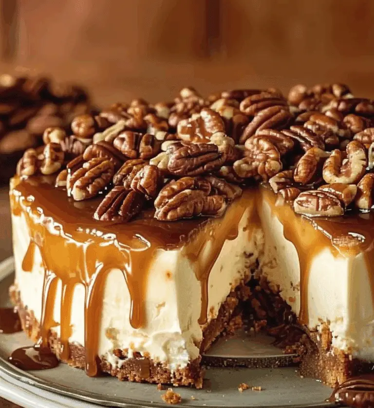 Thick Caramel Pecan Crunch Cheesecake