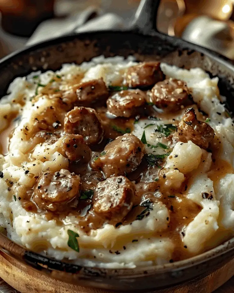 Roasted Garlic Mashed Potatoes with Sausage & Gravy