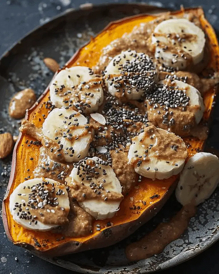 Roasted Sweet Potatoes with Almond Butter, Banana, and Chia Seeds