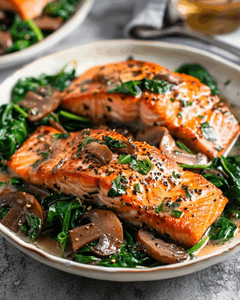 Garlic Butter Salmon with Spinach and Mushrooms