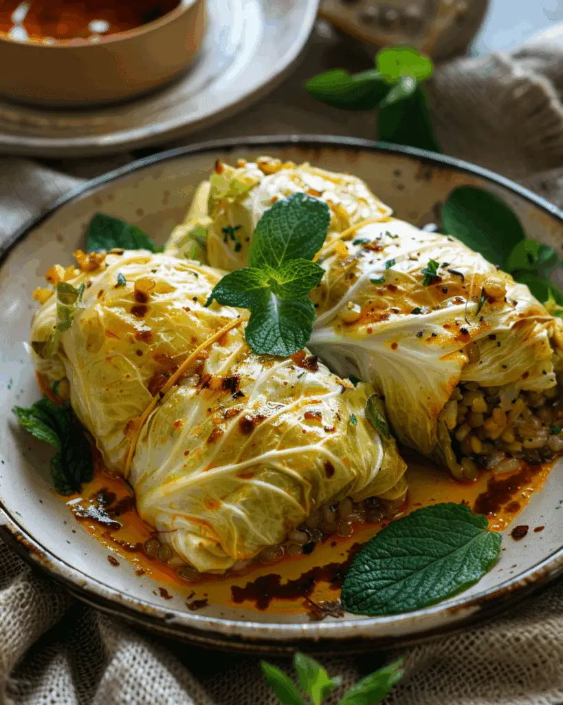 Lentil and Rice Stuffed Cabbage Rolls