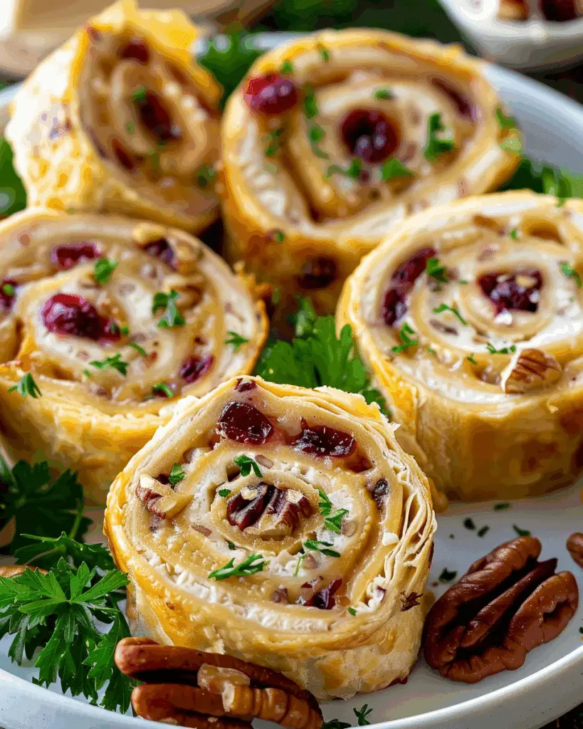 Creamy Chicken Cranberry Pecan Pinwheels