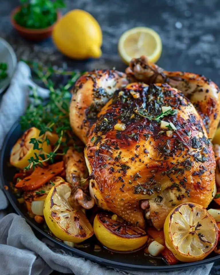 Slow Cooker Lemon Garlic Roast Chicken