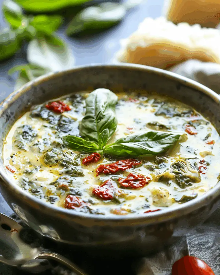 Artichoke Spinach Soup with Sun-Dried Tomatoes