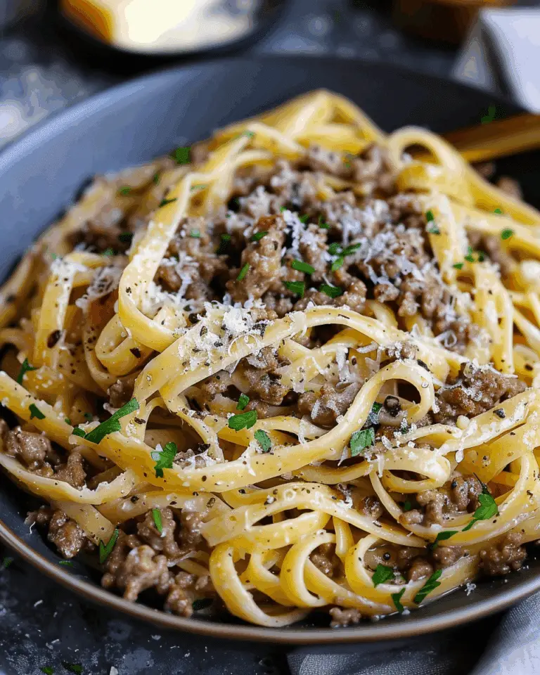 Savory Garlic Butter Ground Beef Linguine in Creamy Parmesan Sauce