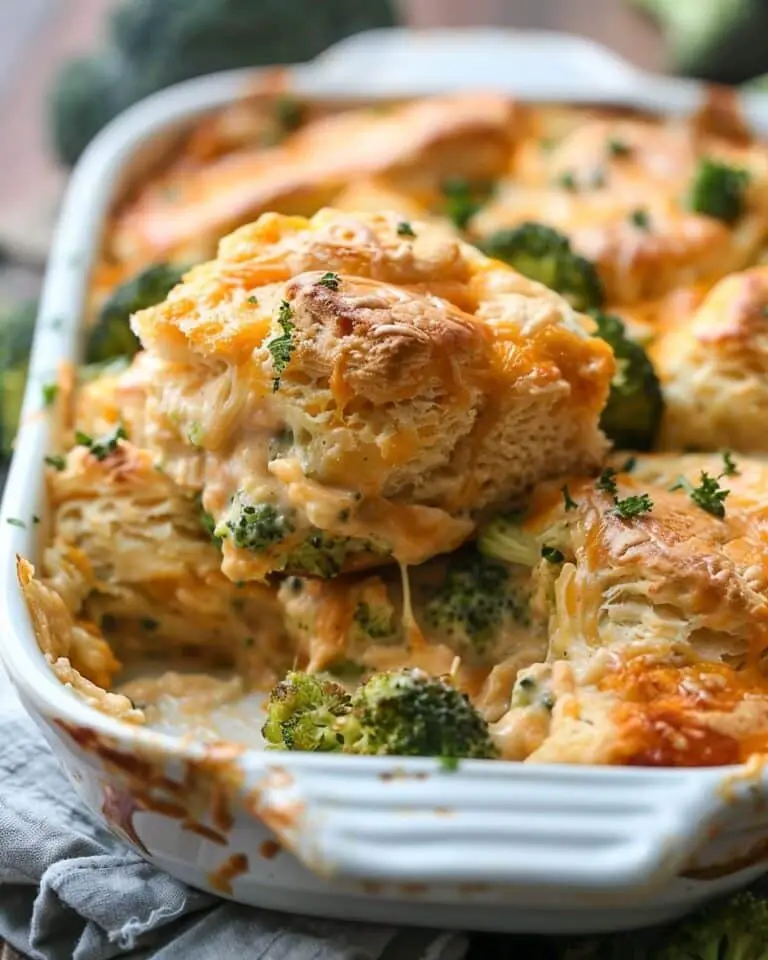 Cheesy Broccoli Cheddar Biscuit Casserole