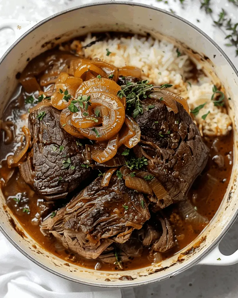 Cider Braised Pot Roast with Caramelized Onions and Cauliflower Rice
