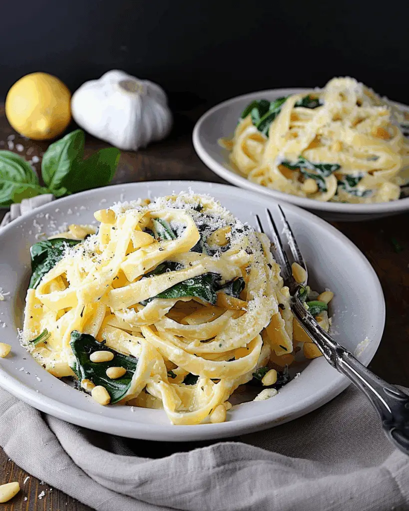 Creamy Lemon Ricotta Pasta with Spinach and Toasted Pine Nuts