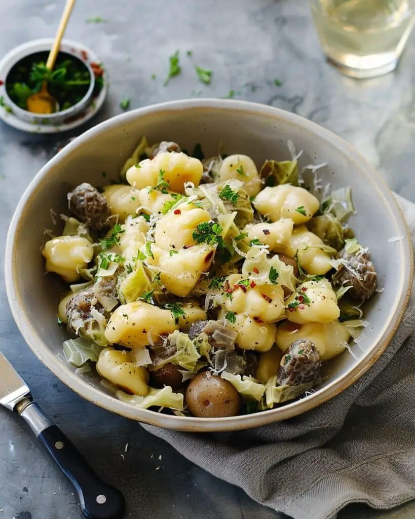 Buckwheat Gnocchi with Cabbage, Potatoes, and Fontina
