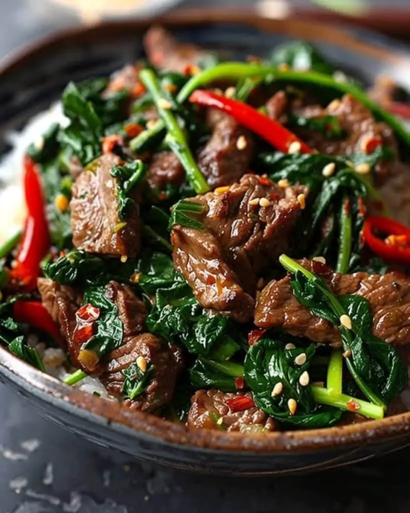 Chili Garlic Beef and Spinach Stir-Fry
