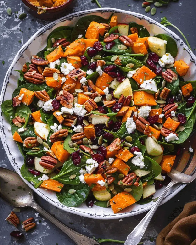 Spinach Salad with Roasted Sweet Potatoes