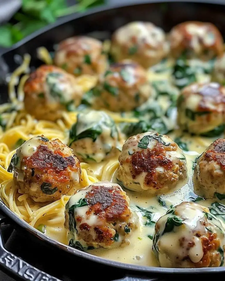 Chicken Ricotta Meatballs with Spinach Alfredo Sauce