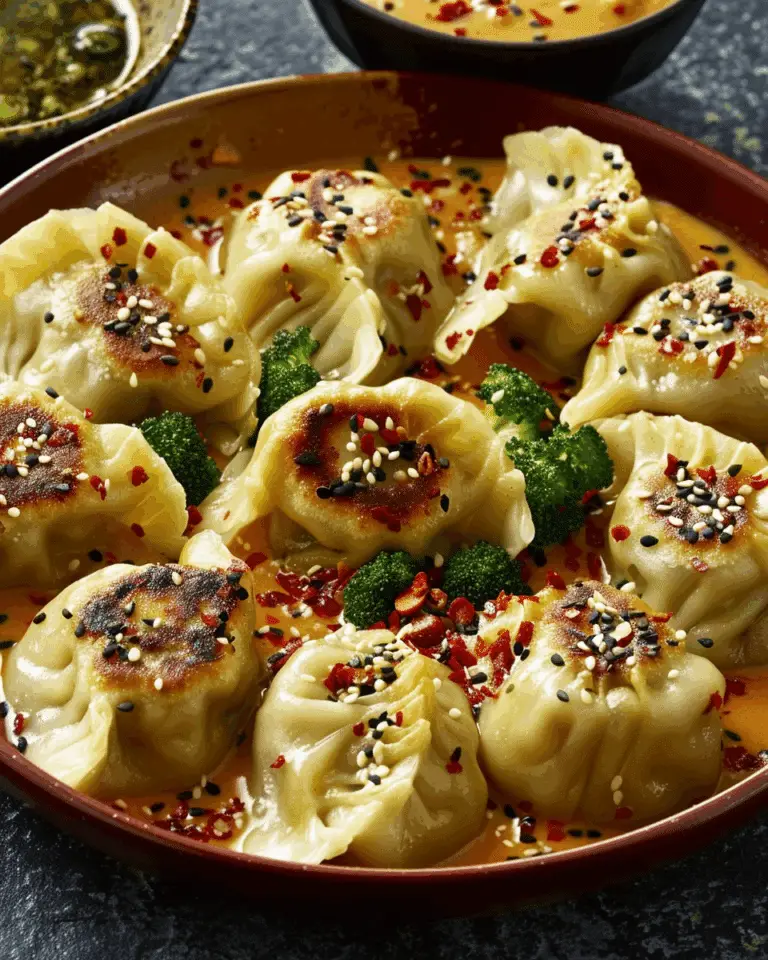 Oven-Baked Dumplings with Peanut Sauce