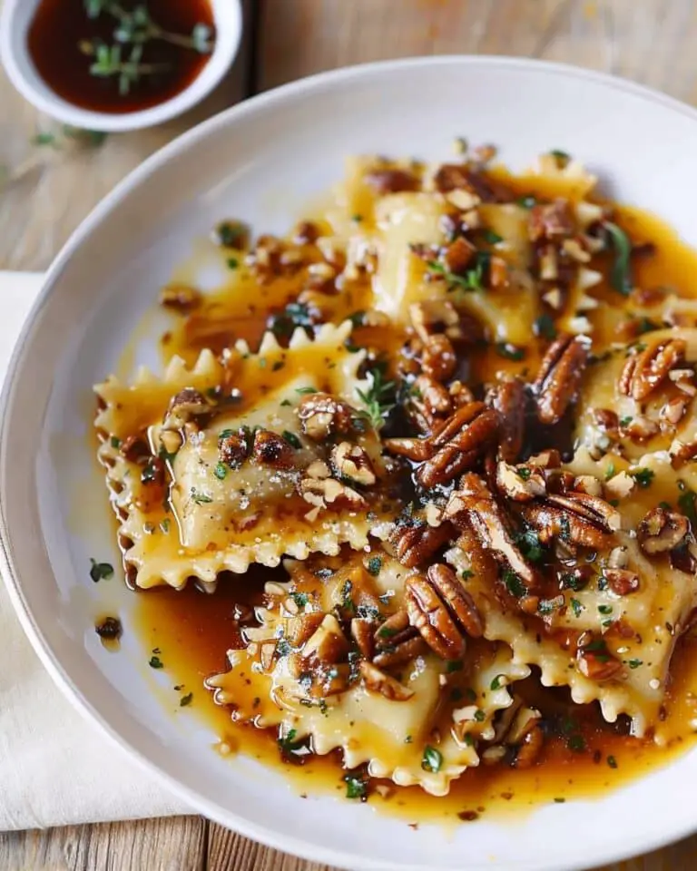 Butternut Squash Ravioli with Brown Butter Sauce and Pecans