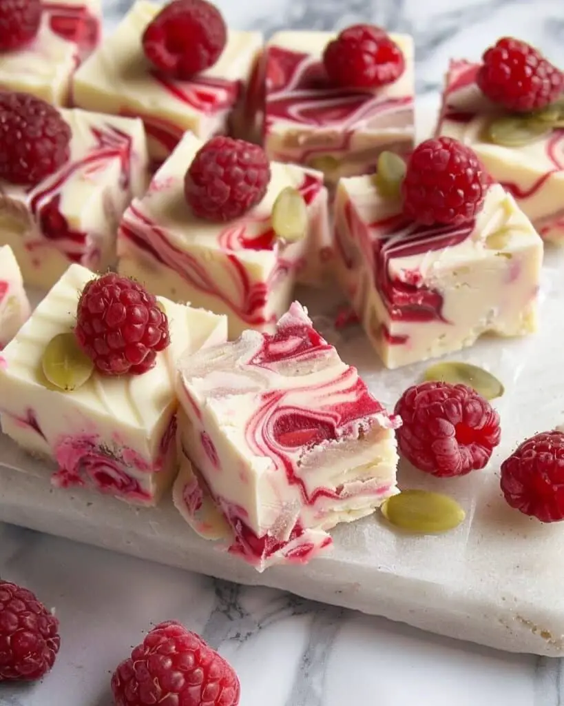 White Chocolate Raspberry Swirl Fudge