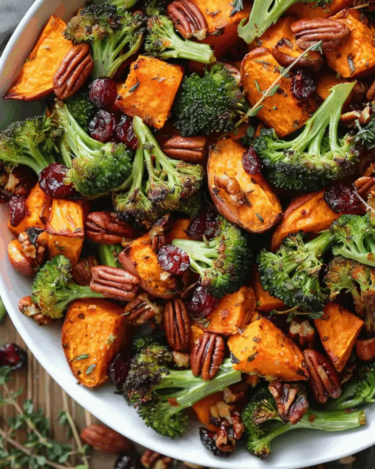 Roasted Sweet Potatoes and Broccoli with Pecans and Cranberries