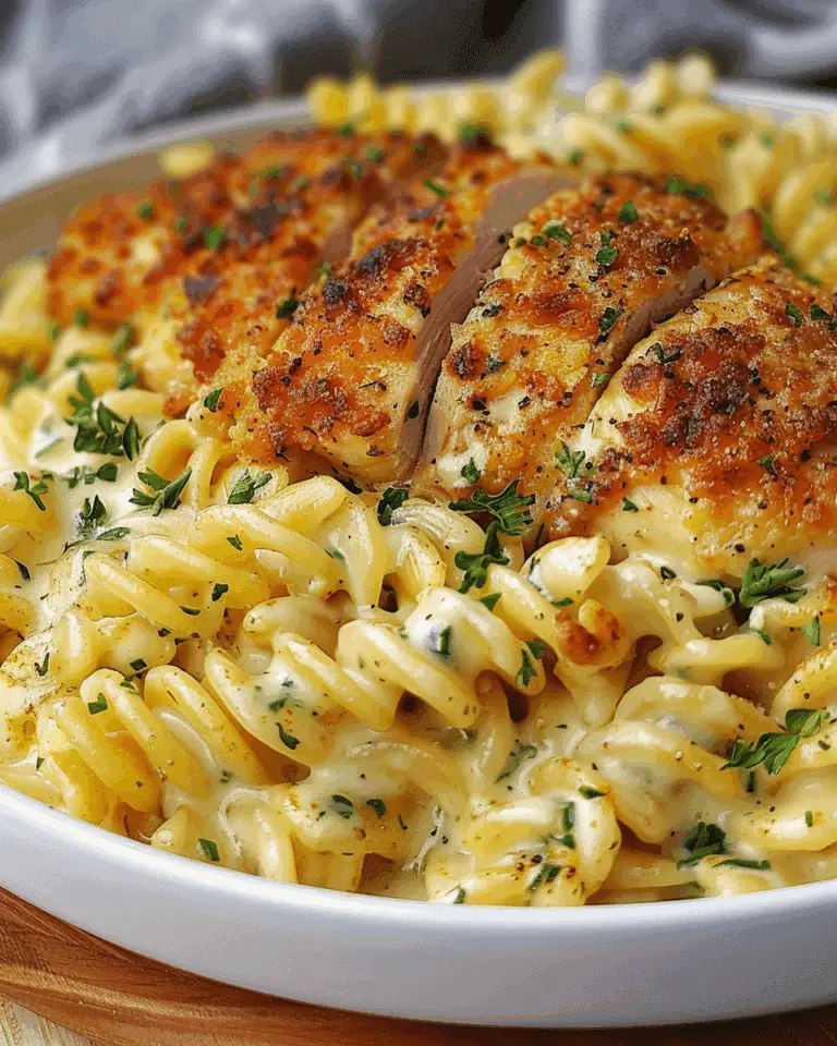 Creamy Garlic Parmesan Chicken with Cheesy Twisted Pasta