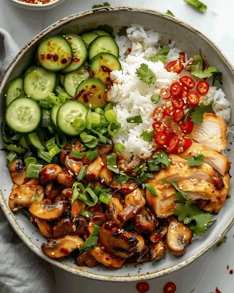 Sweet Chili Chicken & Mushroom Bowls with Cucumber Crunch