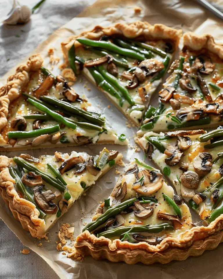 Cheesy Green Bean & Mushroom Tart