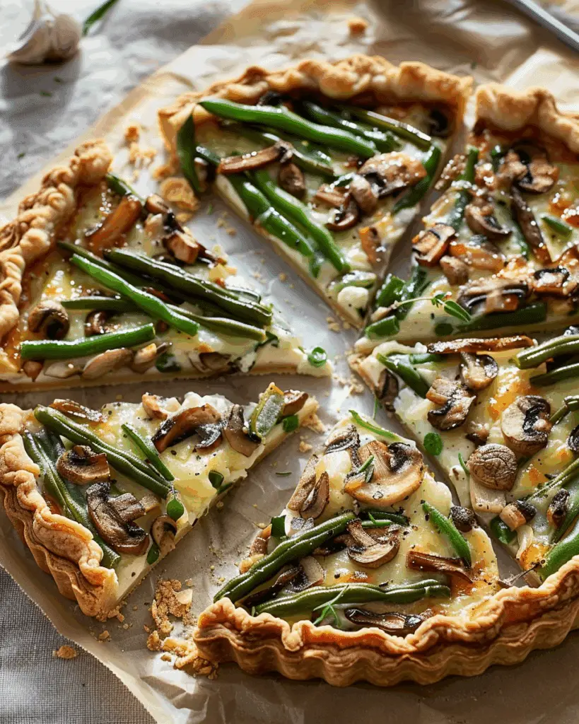 Cheesy Green Bean & Mushroom Tart