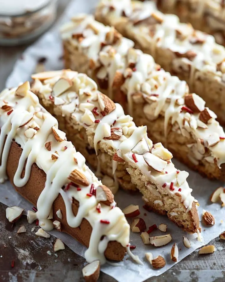 Festive Almond Biscotti Dipped in White Chocolate