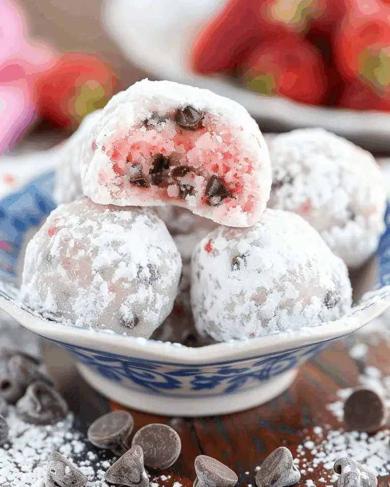 Strawberry Chocolate Chip Snowball Cookies
