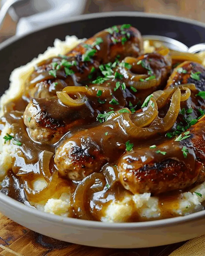 Bangers and Mash with Onion Gravy