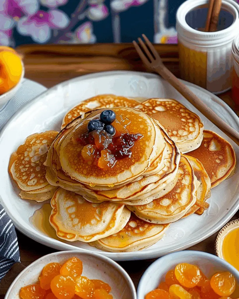 Lemon Yogurt Pancakes with Apricot Compote